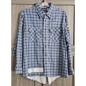 Bulwark FR Shirt Mens XL Blue Brown Plaid Flame Resistant LS Button Up Work